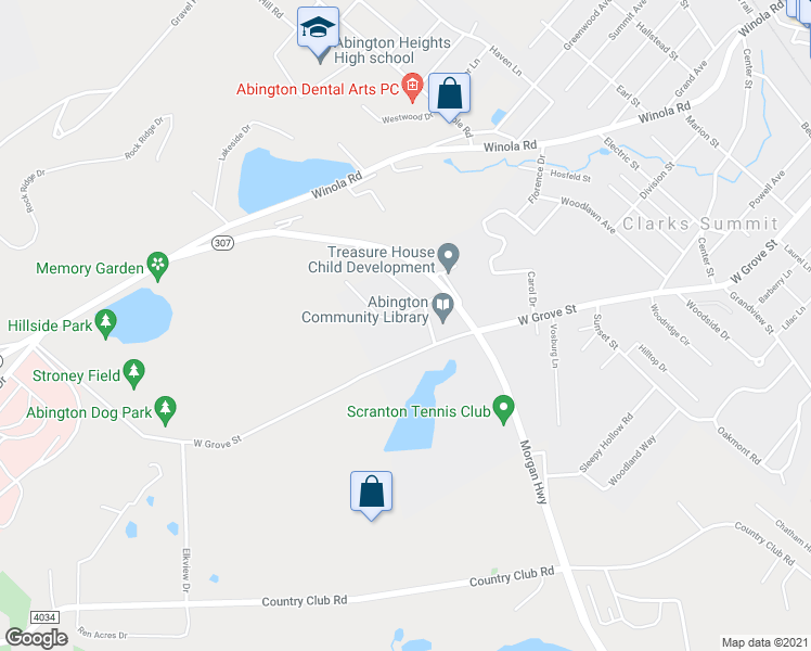 map of restaurants, bars, coffee shops, grocery stores, and more near 106 Stone Ridge Cir in Clarks Summit