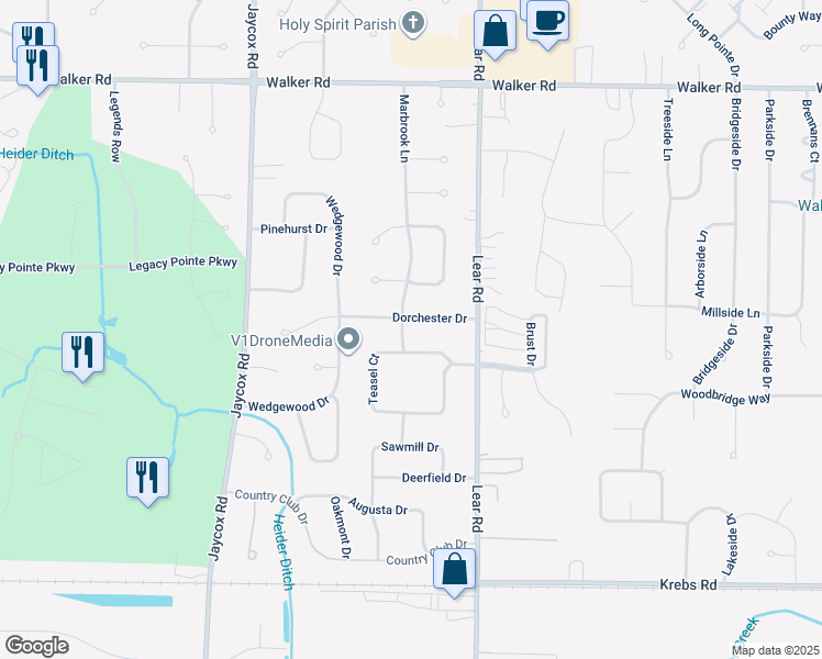 map of restaurants, bars, coffee shops, grocery stores, and more near 637 Marbrook Lane in Avon Lake