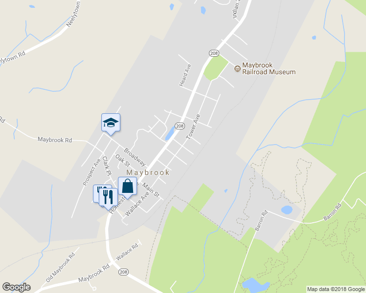 map of restaurants, bars, coffee shops, grocery stores, and more near 105 Spring Street in Maybrook