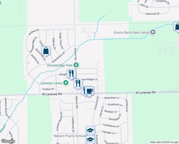 map of restaurants, bars, coffee shops, grocery stores, and more near 819 Shagbark Road in New Lenox