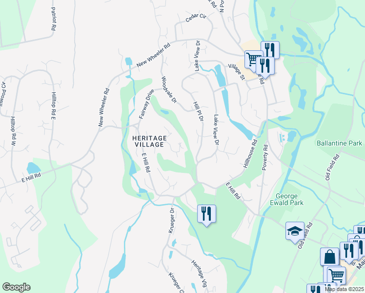 map of restaurants, bars, coffee shops, grocery stores, and more near 189 North Durkee Hill Lane in Southbury