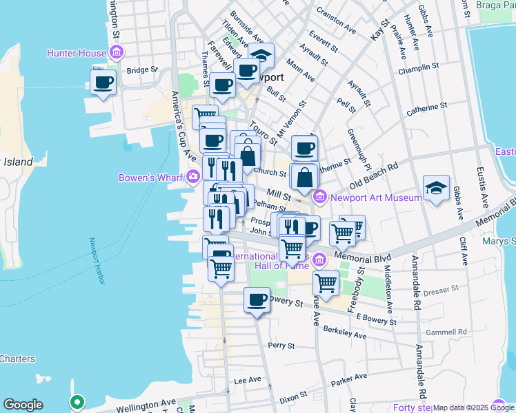 map of restaurants, bars, coffee shops, grocery stores, and more near 12 Corne Street in Newport