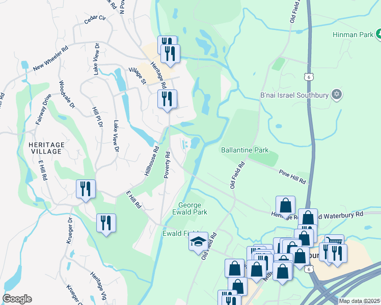 map of restaurants, bars, coffee shops, grocery stores, and more near 356 Heritage Road in Southbury
