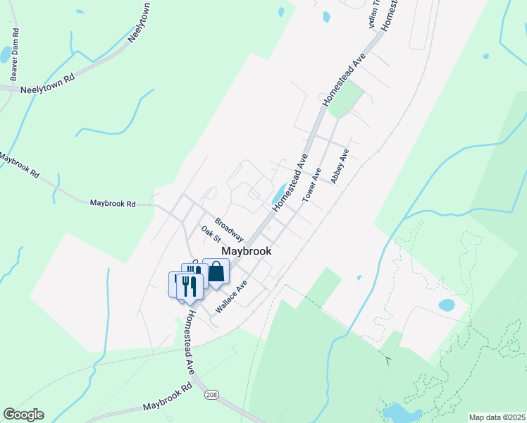 map of restaurants, bars, coffee shops, grocery stores, and more near 407 Homestead Avenue in Maybrook