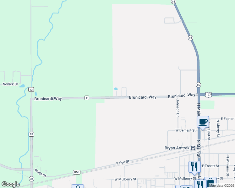 map of restaurants, bars, coffee shops, grocery stores, and more near 13619 County Road East in Bryan