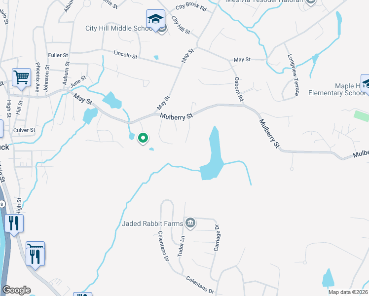 map of restaurants, bars, coffee shops, grocery stores, and more near 80 Schenk Lane in Naugatuck
