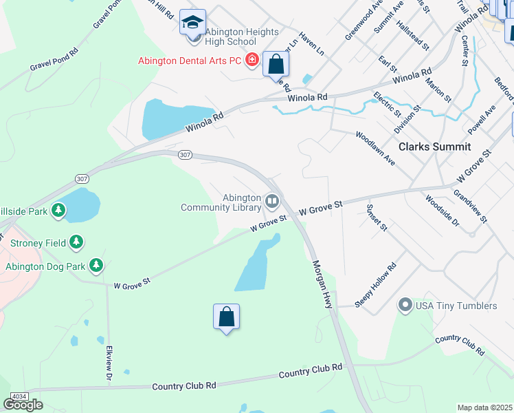 map of restaurants, bars, coffee shops, grocery stores, and more near 106 Stone Ridge Circle in Clarks Summit