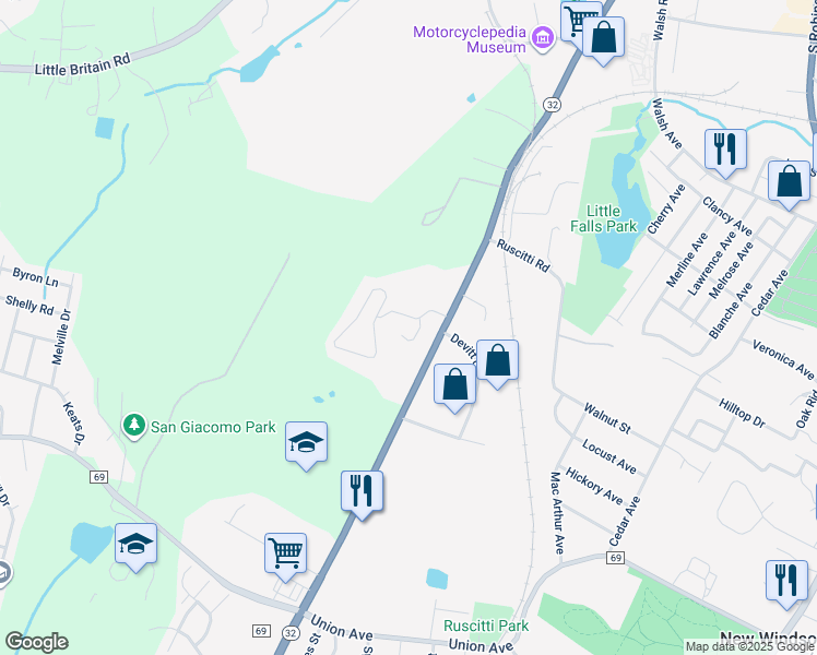 map of restaurants, bars, coffee shops, grocery stores, and more near 1000 Copper Court in New Windsor