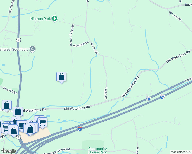 map of restaurants, bars, coffee shops, grocery stores, and more near 83 Dublin Road in Southbury