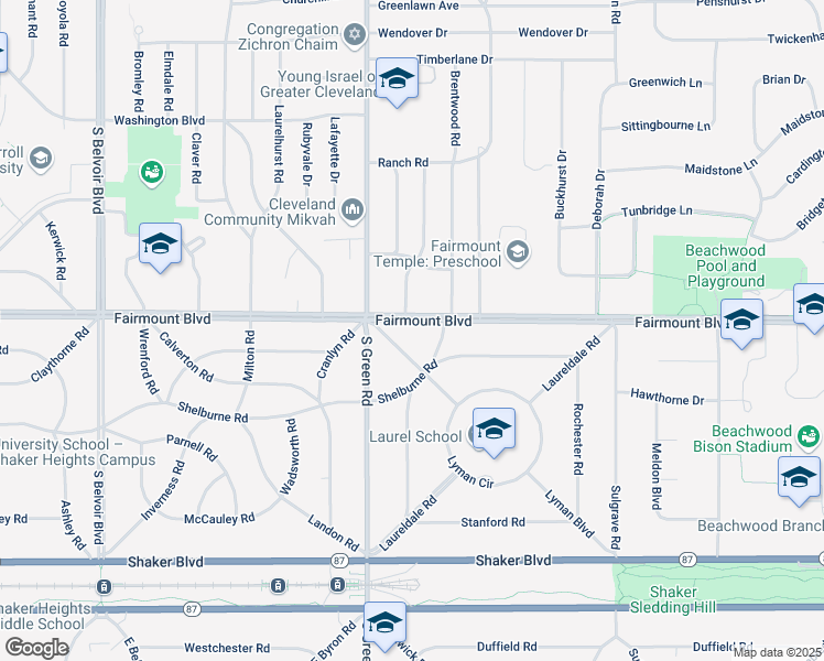 map of restaurants, bars, coffee shops, grocery stores, and more near 23176 Lyman Boulevard in Shaker Heights