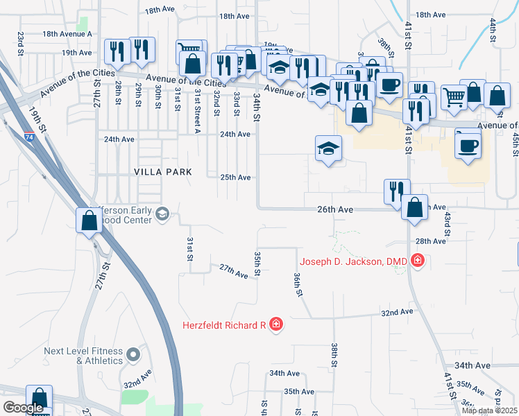 map of restaurants, bars, coffee shops, grocery stores, and more near 2698 34th Ave Dr in Moline