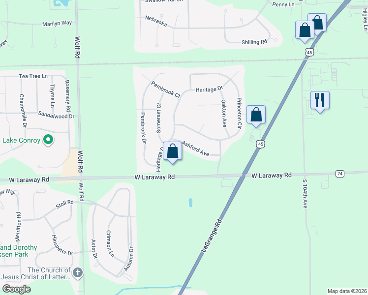 map of restaurants, bars, coffee shops, grocery stores, and more near 10833 Ashford Avenue in Frankfort