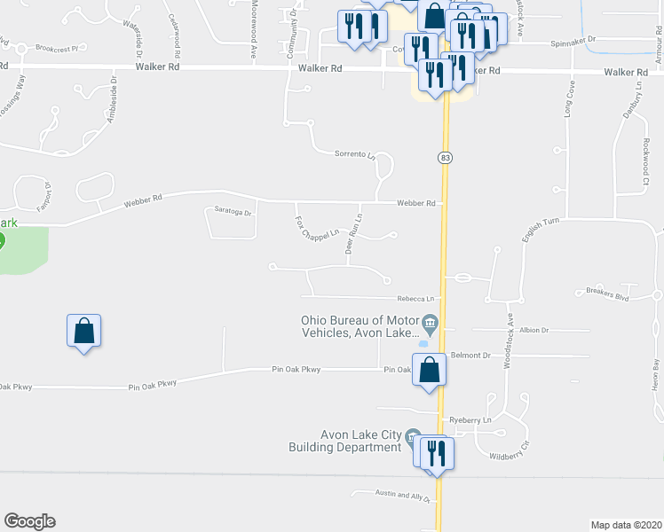 map of restaurants, bars, coffee shops, grocery stores, and more near 32867 Titus Hill Lane in Avon Lake