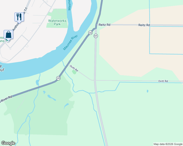 map of restaurants, bars, coffee shops, grocery stores, and more near 16000-16998 Ovitt Road in Perrysburg
