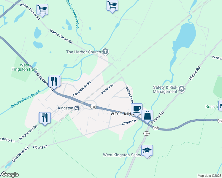 map of restaurants, bars, coffee shops, grocery stores, and more near 73 Taber Avenue in South Kingstown