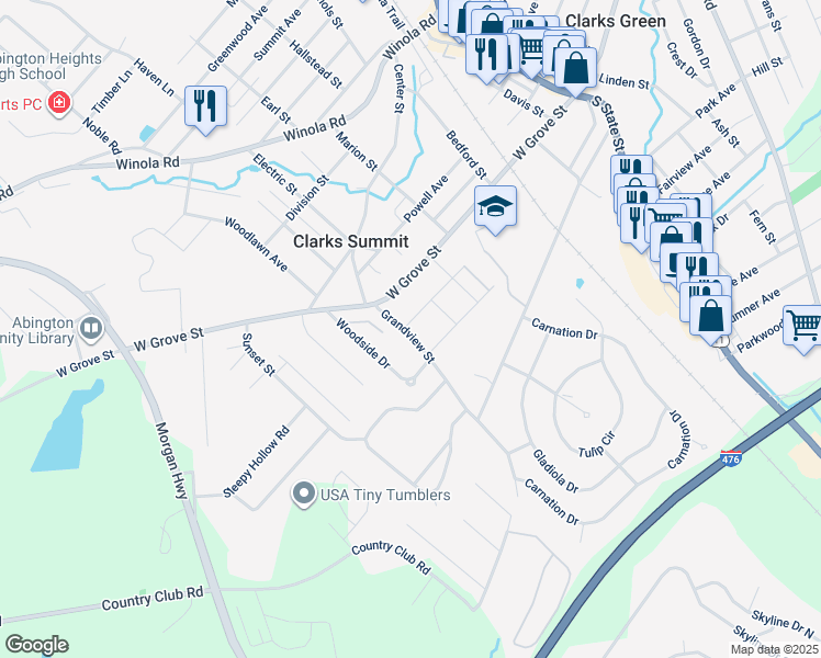 map of restaurants, bars, coffee shops, grocery stores, and more near 200 Grandview St in Clarks Summit