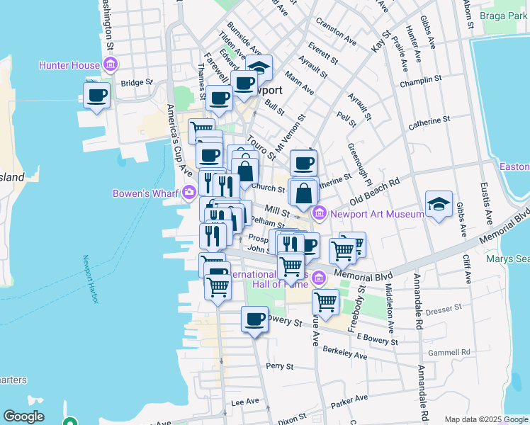 map of restaurants, bars, coffee shops, grocery stores, and more near 12 Corne Street in Newport