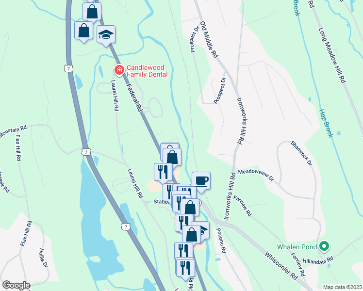 map of restaurants, bars, coffee shops, grocery stores, and more near 857 Federal Road in Brookfield