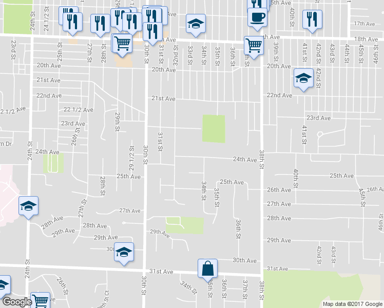 map of restaurants, bars, coffee shops, grocery stores, and more near 3235 24th Avenue in Rock Island