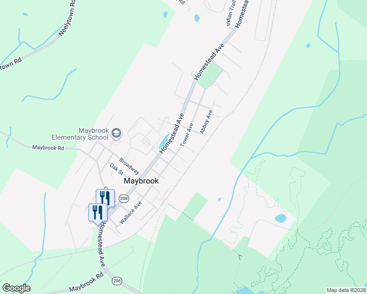 map of restaurants, bars, coffee shops, grocery stores, and more near 105 Spring Street in Maybrook