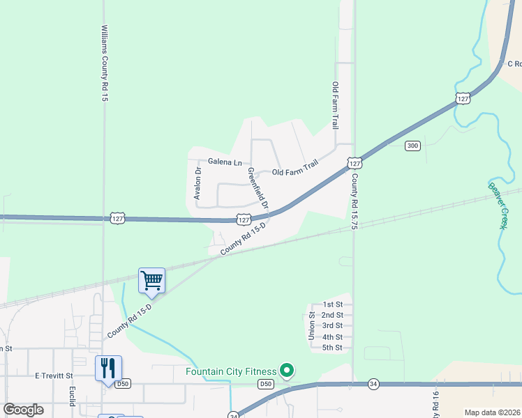 map of restaurants, bars, coffee shops, grocery stores, and more near 4377-4999 County Road 15-D in Bryan