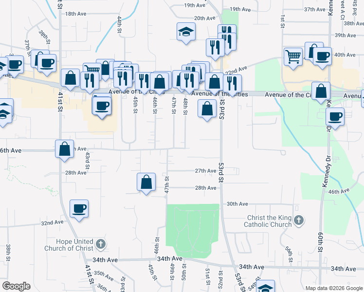 map of restaurants, bars, coffee shops, grocery stores, and more near 2417 48th Street in Moline