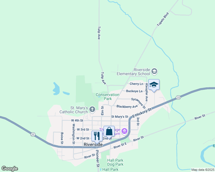 map of restaurants, bars, coffee shops, grocery stores, and more near 671 Tulip Avenue in Riverside