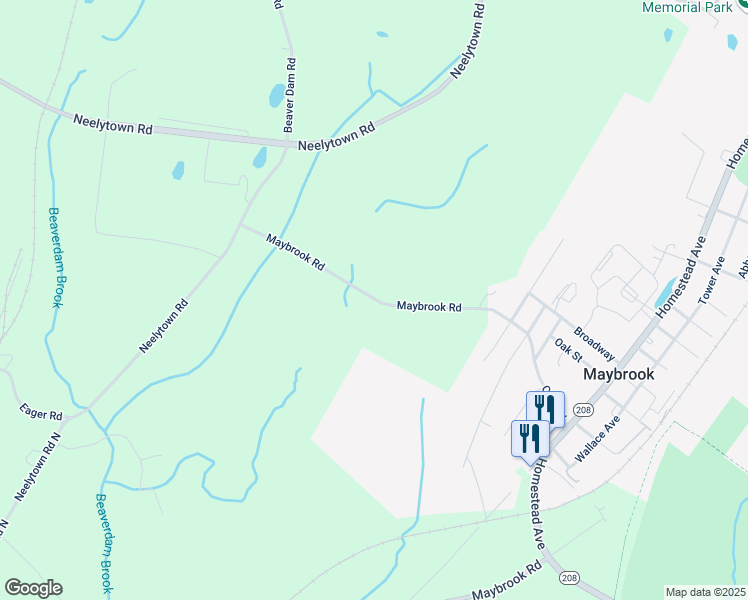 map of restaurants, bars, coffee shops, grocery stores, and more near Maybrook Road in Maybrook