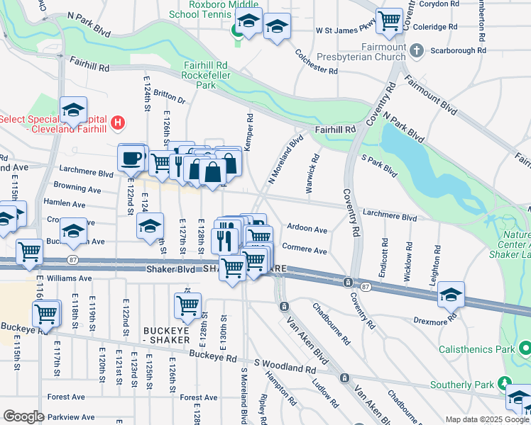 map of restaurants, bars, coffee shops, grocery stores, and more near in Cleveland