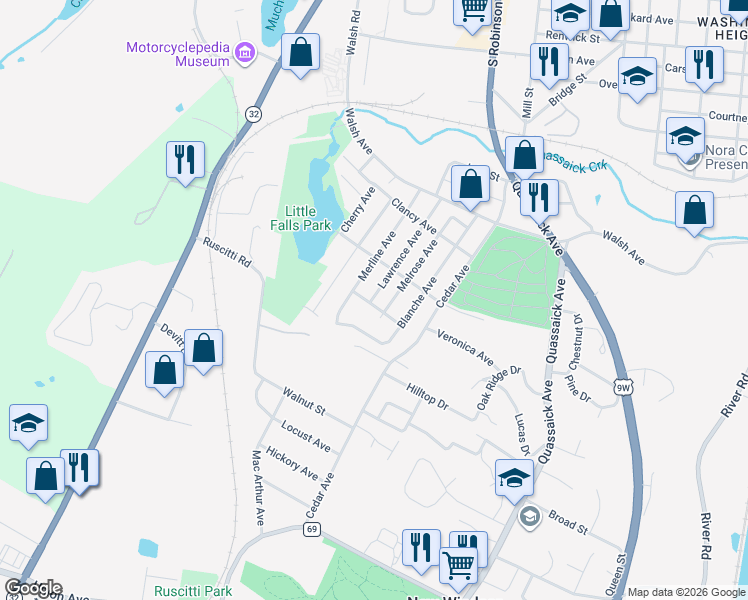 map of restaurants, bars, coffee shops, grocery stores, and more near 73 Lawrence Avenue in New Windsor