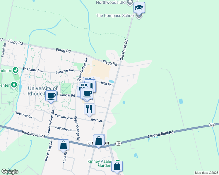 map of restaurants, bars, coffee shops, grocery stores, and more near 35 Bills Road in South Kingstown