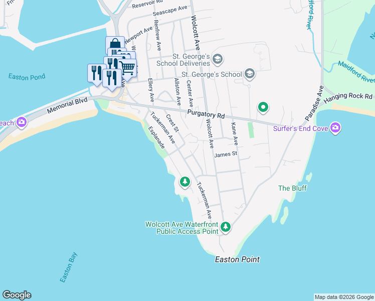 map of restaurants, bars, coffee shops, grocery stores, and more near 12 Easton Terrace in Middletown