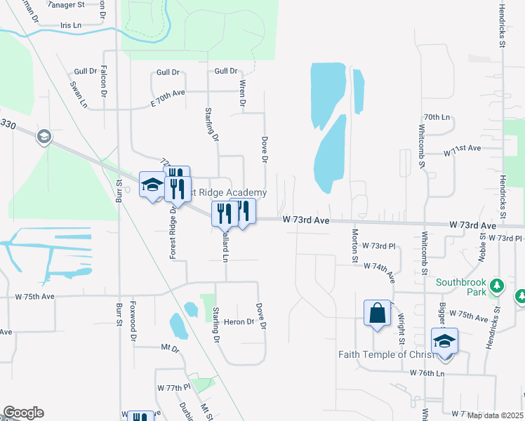 map of restaurants, bars, coffee shops, grocery stores, and more near 4906 Finch Drive in Schererville