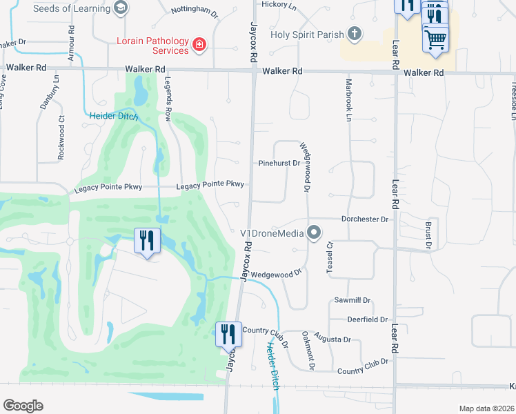 map of restaurants, bars, coffee shops, grocery stores, and more near 648 Landerwood Lane in Avon Lake