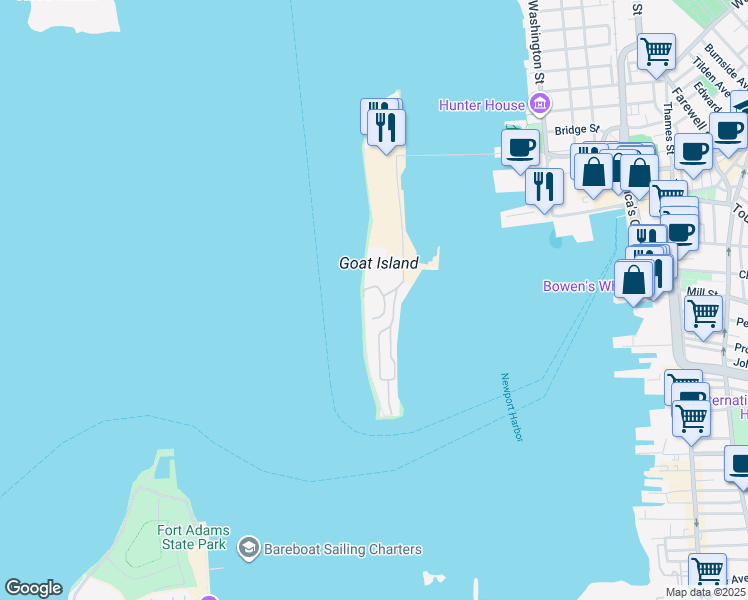 map of restaurants, bars, coffee shops, grocery stores, and more near 1520 Capella South in Newport