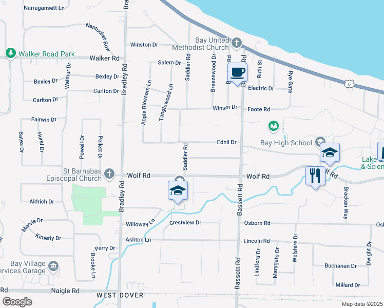 map of restaurants, bars, coffee shops, grocery stores, and more near 30225 Ednil Drive in Bay Village