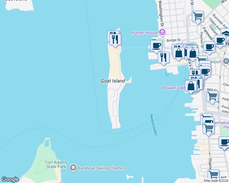 map of restaurants, bars, coffee shops, grocery stores, and more near 1520 Capella South in Newport