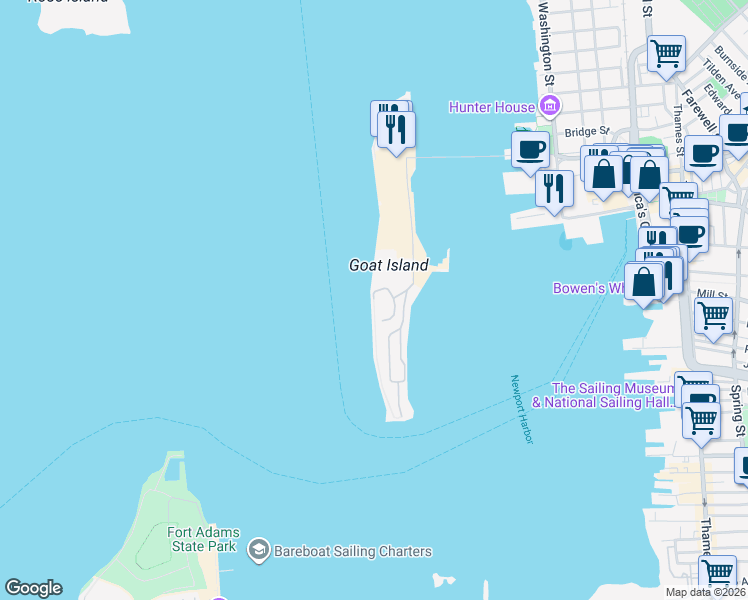 map of restaurants, bars, coffee shops, grocery stores, and more near 1520 Capella South in Newport