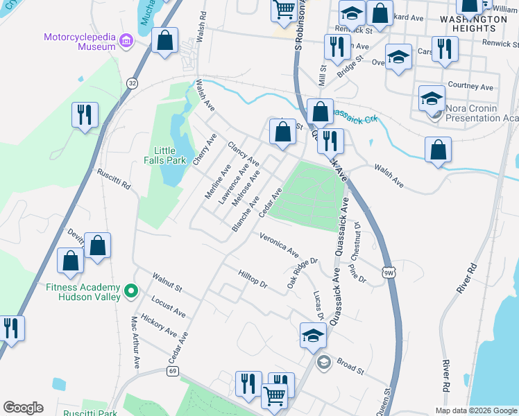 map of restaurants, bars, coffee shops, grocery stores, and more near 64 Blanche Avenue in New Windsor