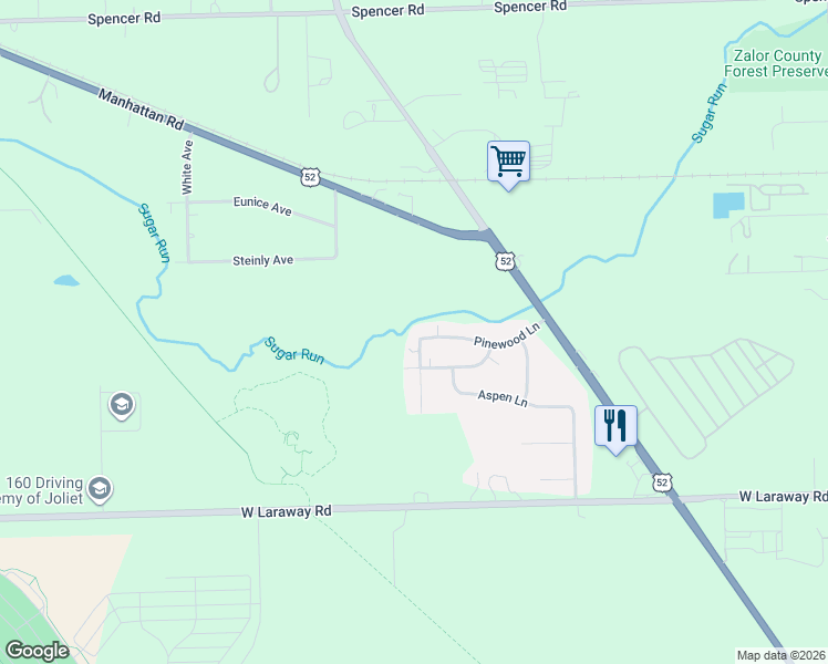 map of restaurants, bars, coffee shops, grocery stores, and more near 2101 Elmwood Lane in Joliet