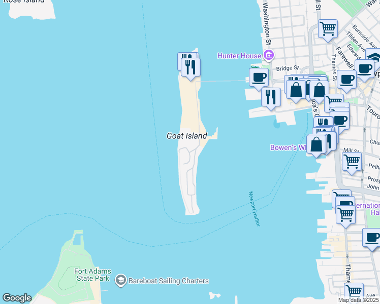 map of restaurants, bars, coffee shops, grocery stores, and more near 1520 Capella South in Newport