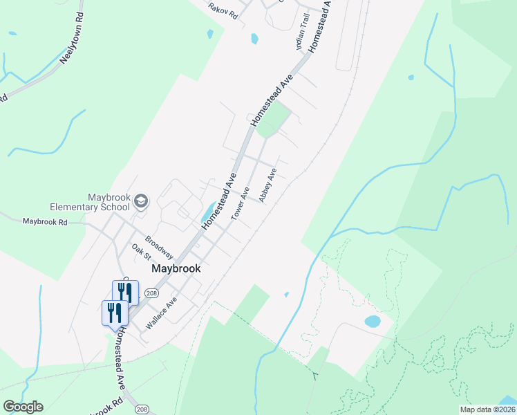 map of restaurants, bars, coffee shops, grocery stores, and more near 108 Wiley Street in Maybrook