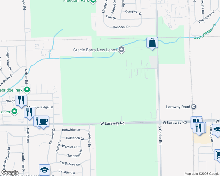 map of restaurants, bars, coffee shops, grocery stores, and more near 206 Ford Drive in New Lenox