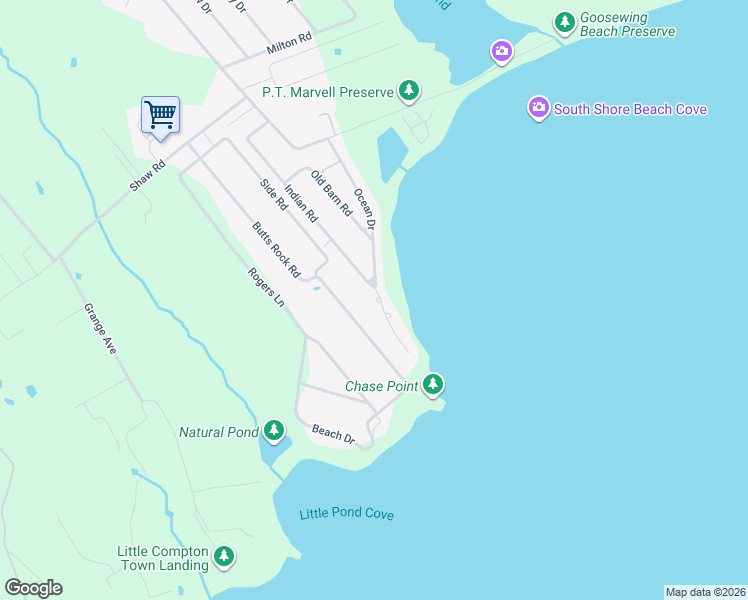 map of restaurants, bars, coffee shops, grocery stores, and more near 53 Ocean Drive in Little Compton