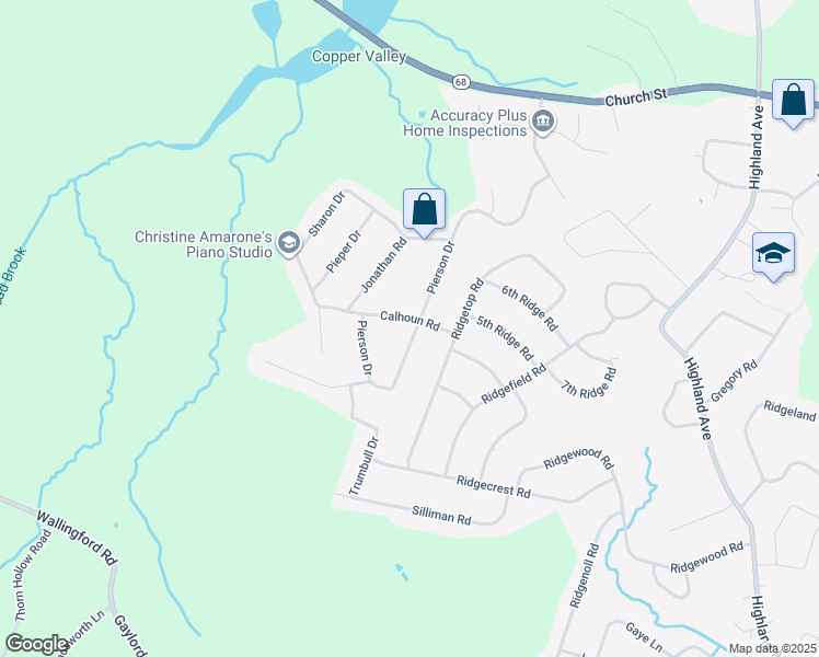 map of restaurants, bars, coffee shops, grocery stores, and more near 67 Pierson Drive in Wallingford