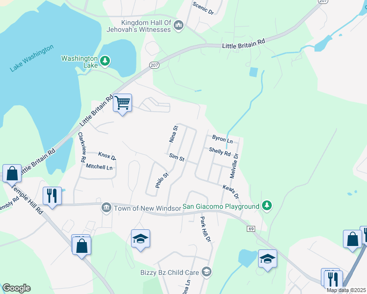 map of restaurants, bars, coffee shops, grocery stores, and more near 431 Philo Street in New Windsor