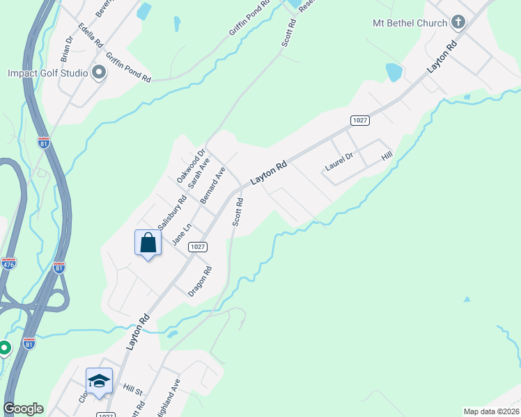 map of restaurants, bars, coffee shops, grocery stores, and more near 205 Alans Drive in Lackawanna County