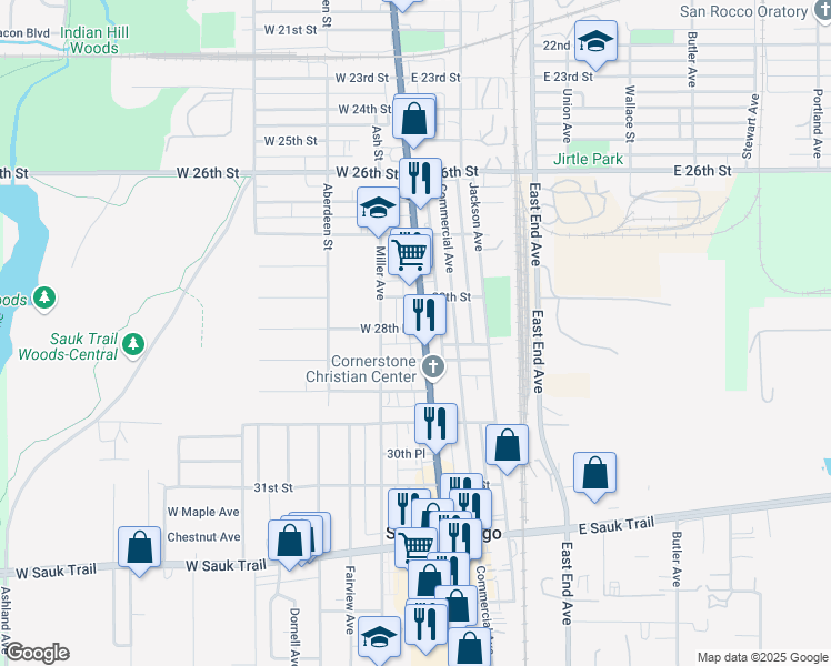 map of restaurants, bars, coffee shops, grocery stores, and more near 2830 Chicago Road in South Chicago Heights