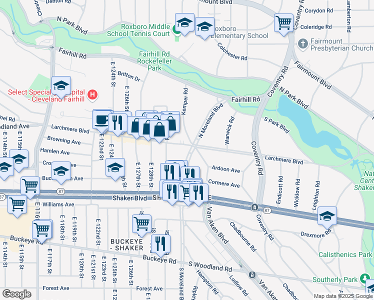 map of restaurants, bars, coffee shops, grocery stores, and more near in Cleveland