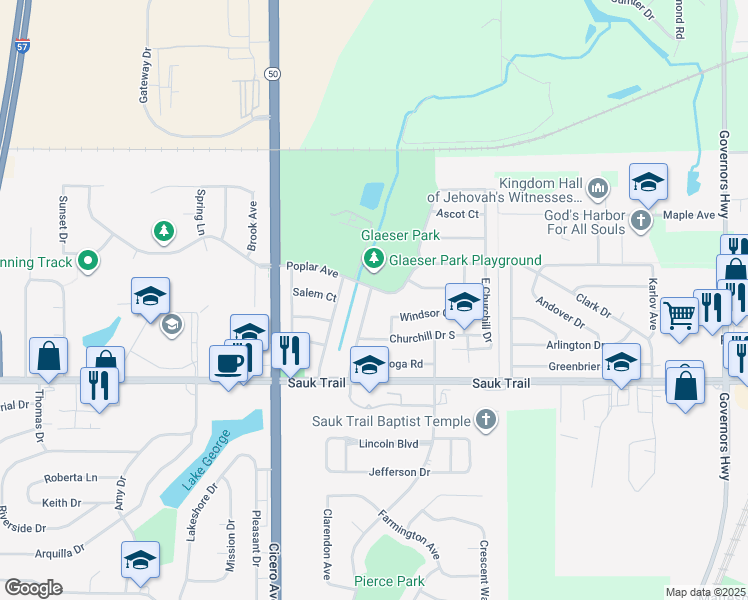 map of restaurants, bars, coffee shops, grocery stores, and more near 22135 Rockingham Road in Richton Park